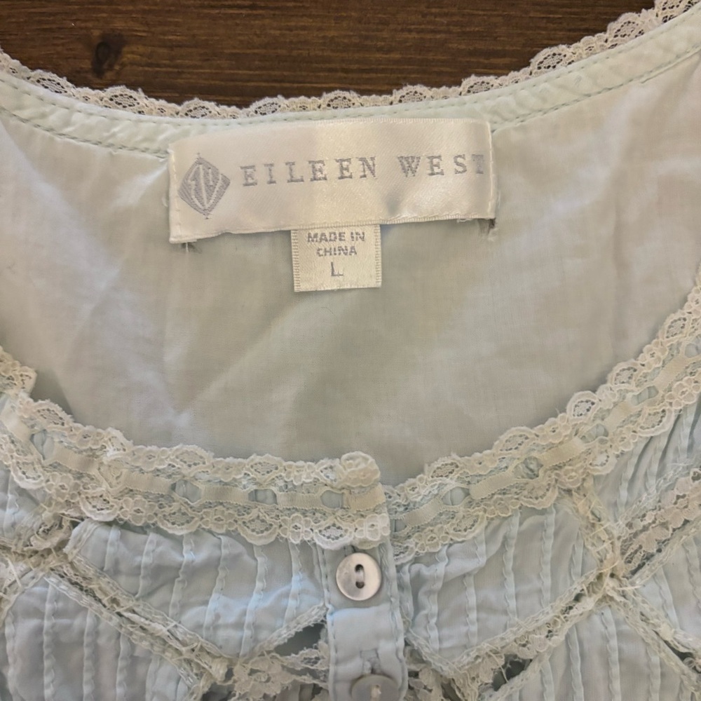 Eileen West Light Aqua Blue Long Cotton Nightgown Lace Trim Size Large, (+Flaw) - Picture 5 of 15